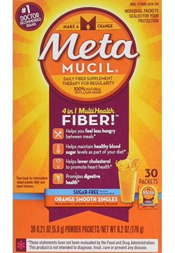 Metamucil - MultiHealth Fiber Singles Orange Smooth Sugar-Free, 0.21 Ounce, Pack of 30